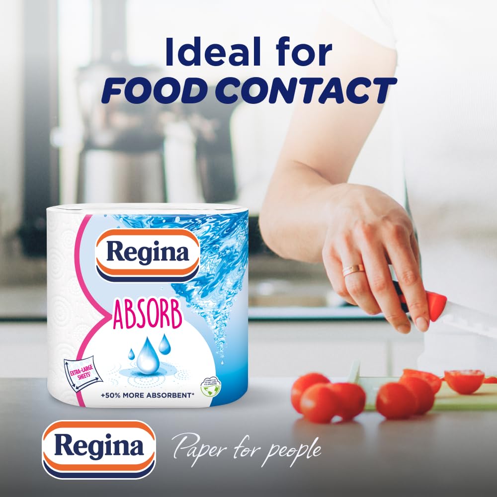 Regina Absorb Kitchen Towels – 8 Rolls Per Pack, Super Absorbent 2-ply Kitchen Towels, 75 Sheets Per Roll, Extra-large Sheets, 50percent More Than Previous XXL Products, Easy Open Pack