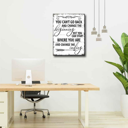 Inspirational Canvas Wall Art You Can't Go Back and Change The Beginning painting Decor Pictures Motivational Positive Quotes Posters Prints for Bedroom Office Living Room Home Decoration