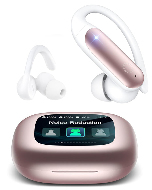 LEEMC Wireless Earbuds, Bluetooth Headphones 6.0, Ear Buds with Touch Screen, ANC ENC Noise Cancelling, 40H Bass Stereo Sound Over-Ear Earphones for iOS, Android, Sports,Workout, Rosegold