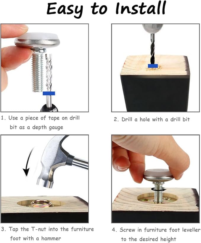 30Pcs Adjustable Furniture Leg Base Leveller Table Leveling Feet Pads, M6 x