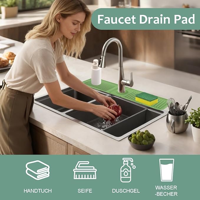 24 Inch Silicone Faucet Mat for Kitchen Sink Splash Guard Folding Faucet Mat