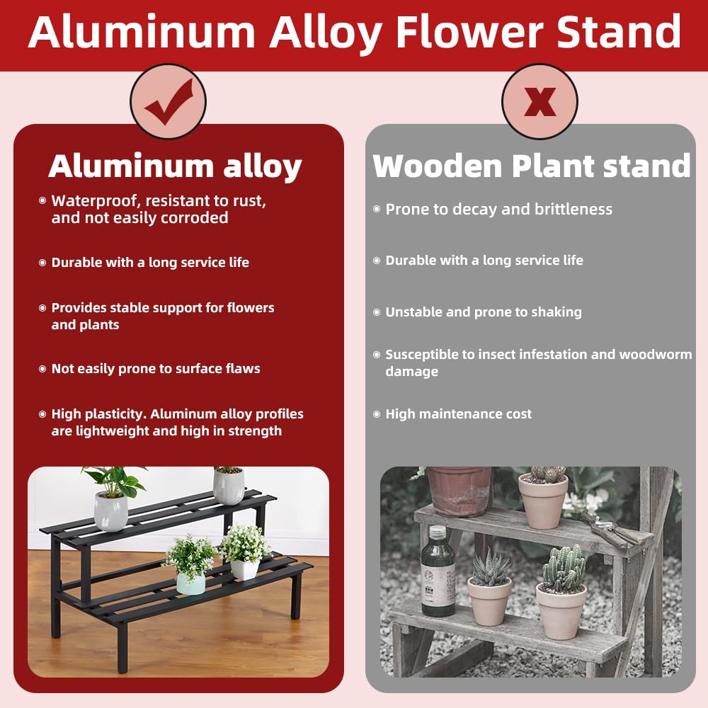 DHYGOTFUR Sturdy 2-Tier Metal Plant Stand for Outdoor & Indoor, Decorative Planter Display Shelf Unit for Garden Patio Balcony Living Room