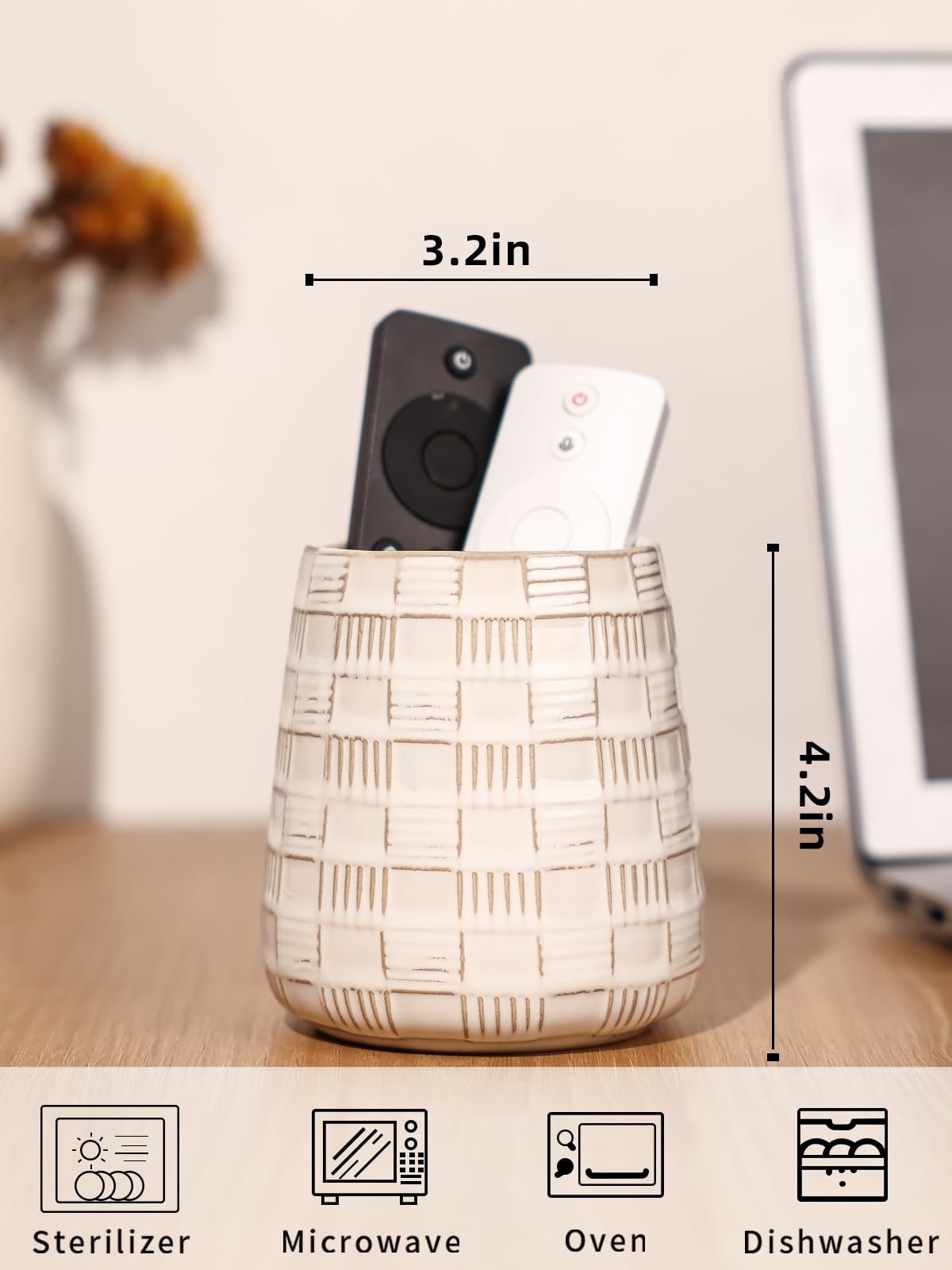 GDCZ Ceramic TV Remote Control Holder, Makeup Brush Pen Holder (White)