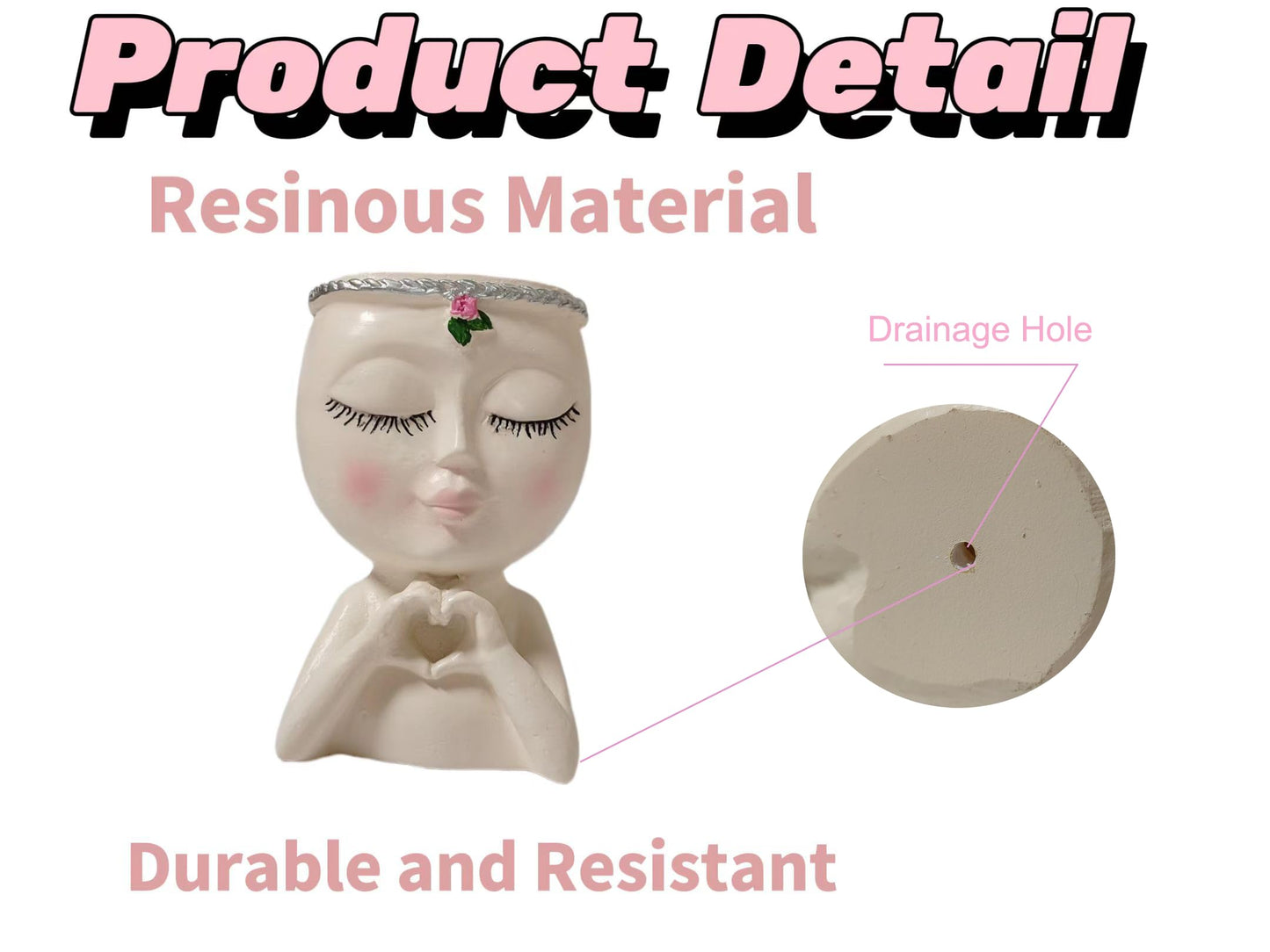 Hakolisz Face Planter Pots Succulent Planters, Unique Face Flower Pot for Indoor Outdoor Plants with Drainage Hole Love Style for Valentine's Day, Mothers Day and Anniversary Birthday Gifts (White)