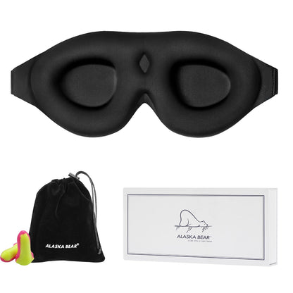 Alaska Bear Sleep Mask for Side Sleepers 2022 Headband Design, Cup-Shaped and Extra-Soft, 100 Blackout Eye Mask Shades Cover for Men and Women Home or Travel, Machine Washable, Black