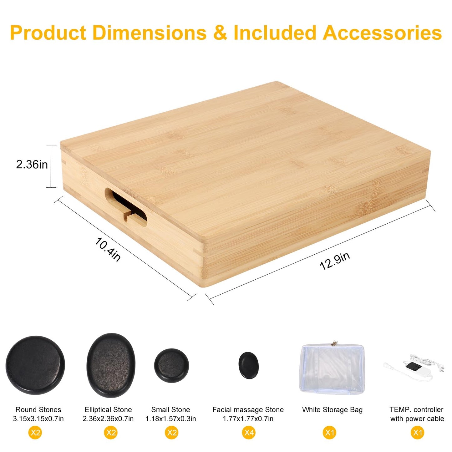 OnVisit Hot Stone Massage Set with Warmer Kit, 10 PCS Rocks Stones with Bamboo Heater Box, Temperature Control and Timing Setting, Massage Stone Heater for Spa & Home Use