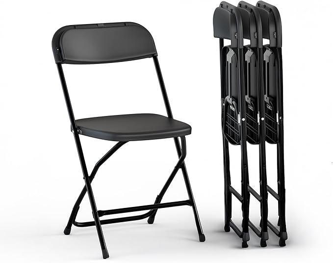 4 PACK White Foldable Plastic Chair | Folding & Stackable | 350 lbs Capacity Steel Frame Seats for Indoor Outdoor | Commercial Use Events Wedding Party Events Bulk Picnic Kitchen Dining