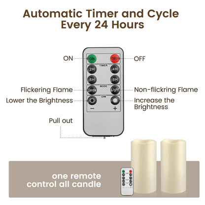 xiangpeng Flickering Flameless LED Candles with 10-Key Remote & Timer, Waterproof Outdoor Indoor f Battery Operated Candles for Home/Wedding/Festival Décor Set of 2 (D3 x H5.5) Ivory