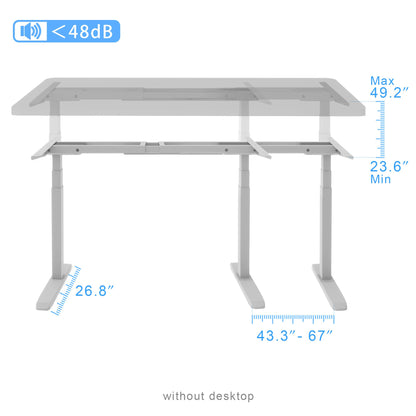 Fromann Dual Motor Standing Desk Frame 3 Stage Legs Electric Heavy Duty Sit Stand up Height Adjustable Desk Base for Home and Office (Grey)