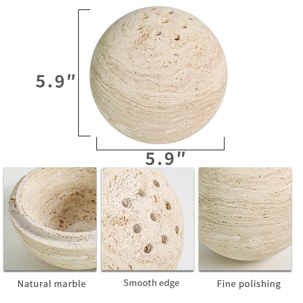 100% Natural Travertine Spherical Incense Burner, Manual Incense Burner Holder, Ideal for Smudging, Handmade Stone Incense Burning for Ritual Purpose Home Decor