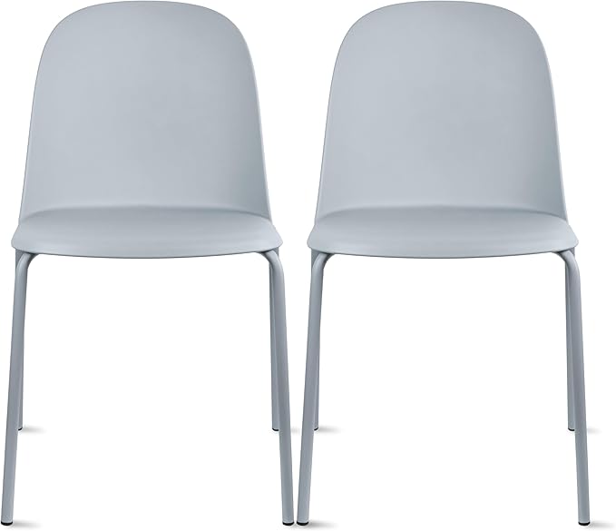 2xhome Set of 2 Modern Stackable Armless Dining Chairs, Plastic Shell Seat with Metal Legs for Indoor Outdoor Home Kitchen Patio Cafe, Gray