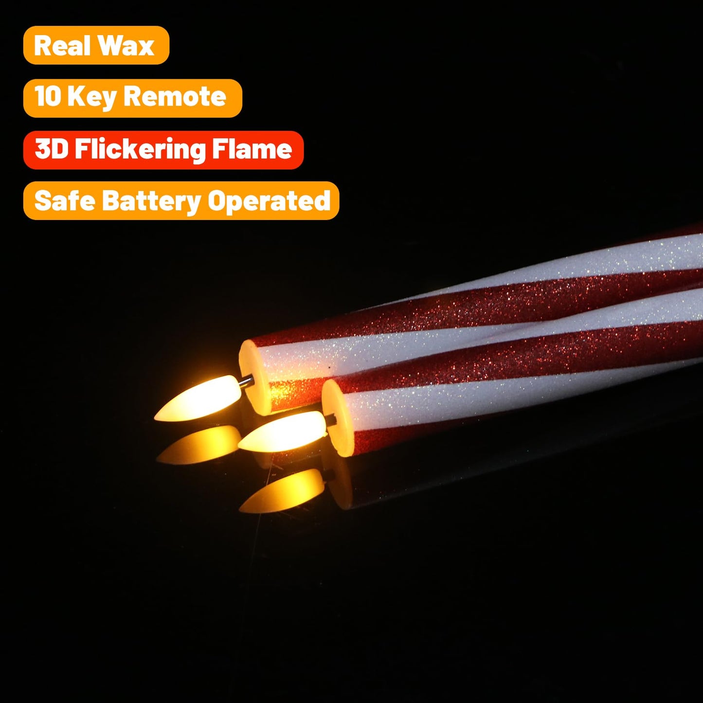 Wondise Christmas Flameless Taper Candles with Remote Timer, Battery Operated Candy Cane Candles Real Wax 3D Wick LED Christmas Candle for Xmas Centerpiece Thanksgiving Holiday Decor