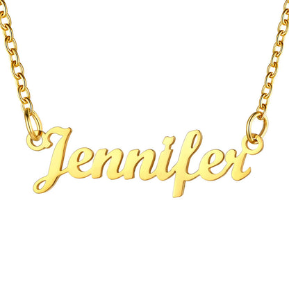 U7 Name Plate Necklace Personalized Gold Plated Choker with 18 Inch Link Chain Custom Name Jennifer Necklace, Friend Daugther Lover Gift
