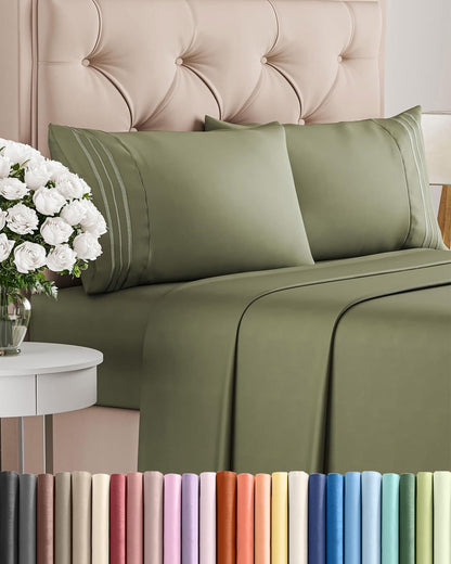 Full Size 4 Piece Sheet Set - Comfy Breathable & Cooling Sheets - Hotel Luxury Bed Sheets for Women and Men - Deep Pockets, Easy-Fit, Soft and Wrinkle Free Sheets - Sage Green Oeko-Tex Bed Sheet Set