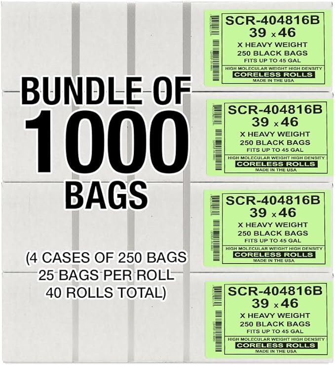 Aluf Plastics 45 Gallon 16 Micron Black Trash Bags