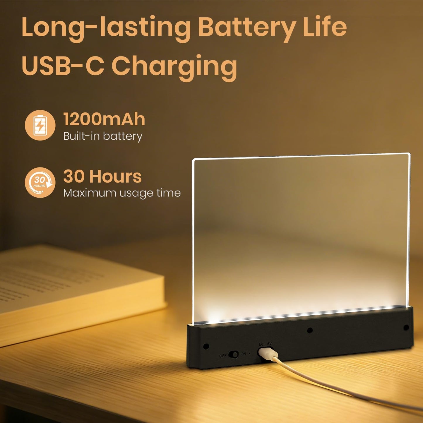 Suteng Book Light, Rechargeable Clear LED Flat Reading Light for Reading in Bed at Night with 3 Colors & Timer, Dimmable Full Page Panel Plate Lamp, Bookish Gifts for Readers Kids Women Men (Black)
