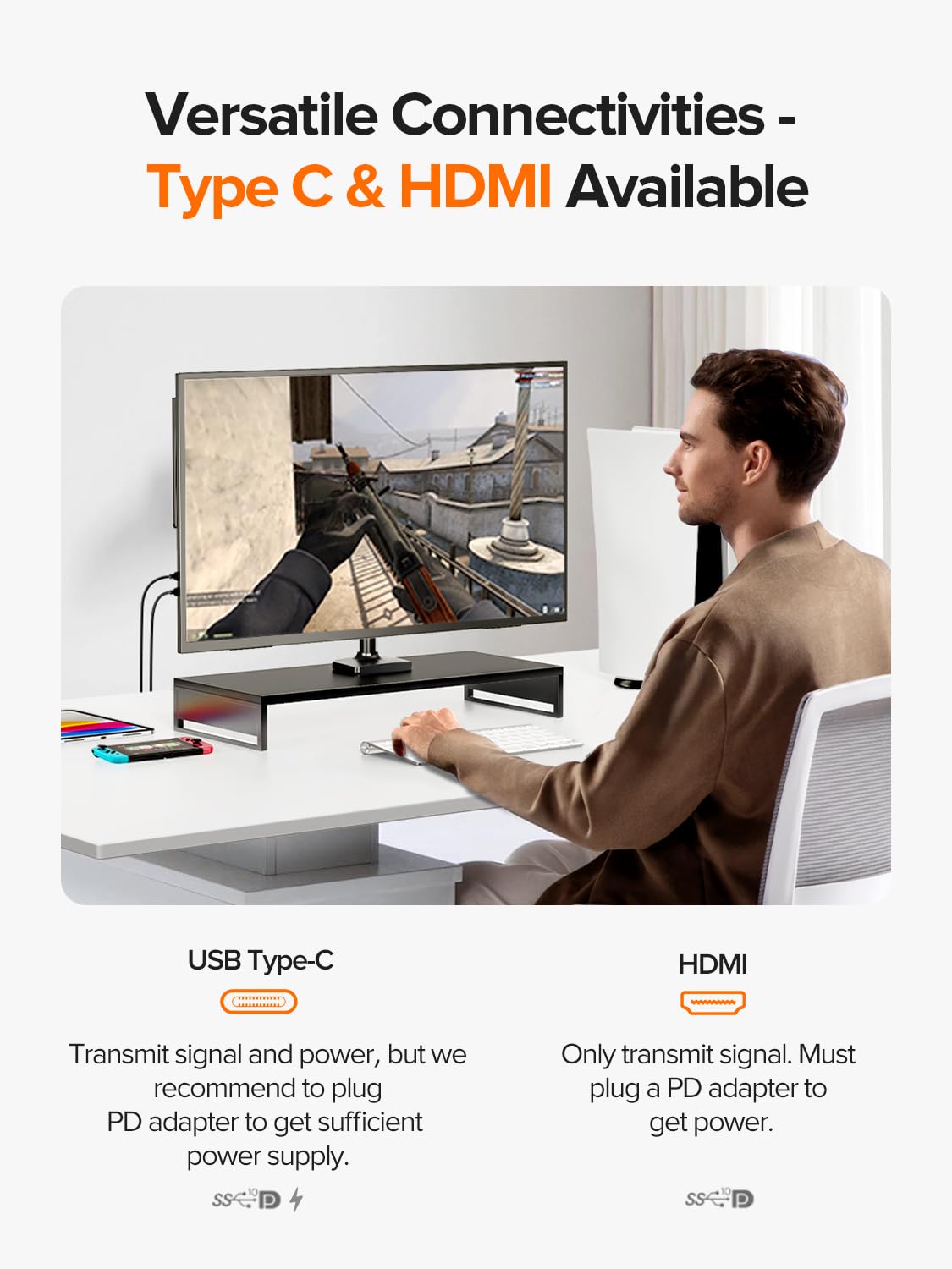 UPERFECT Portable Monitor 18.5 inch 120HZ 125% sRGB 1080P w/VESA & Stand, Large Portable Monitor FreeSync IPS HDR Gaming Display, HDMI USB C Travel Second Screen for Laptop MacBook