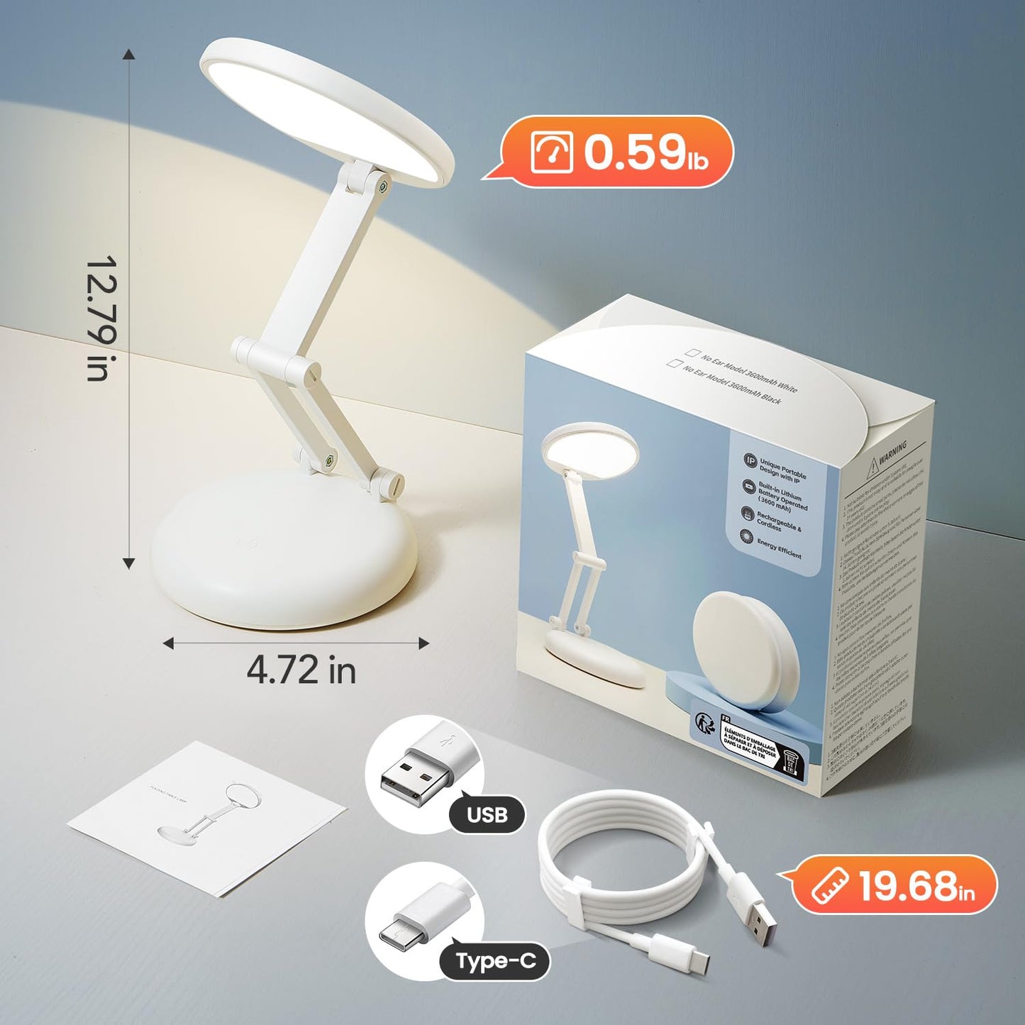 One Fire Rechargeable Table Lamp,Dimmable Cordless Lamp Desk Lamp for Dorm,3600mAh Battery Operated Lamp Rechargeable Lamp,Small Desk Lamp Portable Light for Office/Study/Nail/Craft/Puzzle(Warm Light)