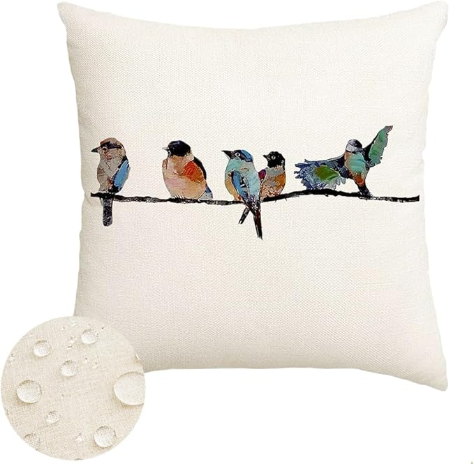 RABUSOFA Outdoor Pillow Covers Waterproof 18x18 Inch, Outdoor Bird Lumbar Throw