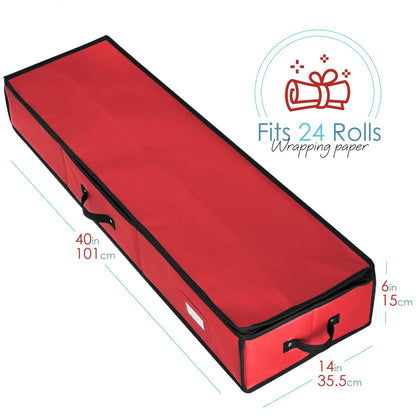 Hearth & Harbor Wrapping Paper Storage Container - Christmas Storage Bag with Interior Pockets - Gift Wrap Organizer Fits Up to 22 Rolls of 40" - Tear Proof, Red