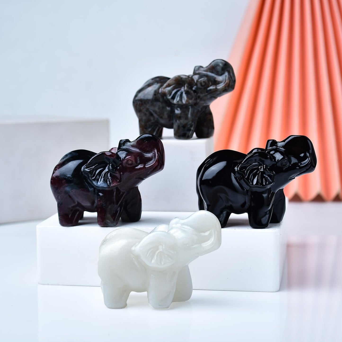 WUYOUSHI Flame Stone Crystal Elephant Statue 2" Healing Crystal Handmade Figurine Lucky Guardian Pocket Statues Reiki Meditation Office Home Decoration Gift