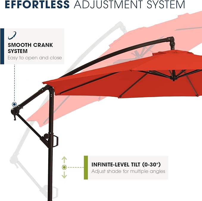wikiwiki 10ft Patio Umbrella with Base Included, Outdoor Offset Cantilever Umbrella, Infinite Tilt, Crank and Cross Base, Light Red