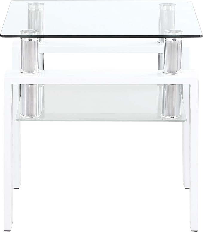 Coaster Home Furnishings Dyer 1-Shelf Square Glass Top Side End Table White