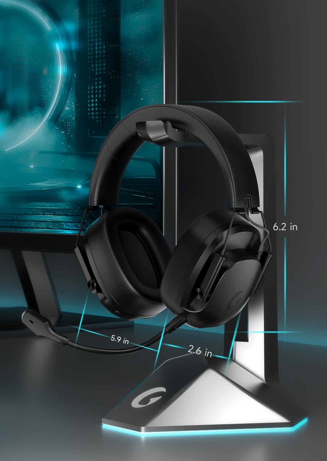 Rumoon Wireless Gaming Headset for PC, PS5, PS4, Switch, Gaming Headset with Detachable Noise Cancelling Mic, 2.4GHz & Bluetooth 5.3 Dual Connection, 7.1 Surround Sound Black