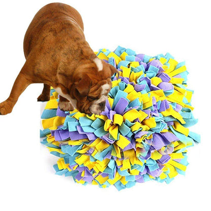YEAKOO Dog Snuffle Mat, Hand Woven Dog Sniffing Pad Soft Pet Nose Work Smell Snuffle Mat Training Feeding Foraging Skill Blanket Dog Play Mats Puzzle Toys 45cmx45cm (Yellow/Purple/Blue)