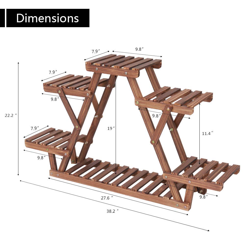 Ufine Wood Plant Stand Triangular Plant Shelf Multi Tier Flower Display Holder Storage Rack 6 Pots for Indoor Outdoor Living Room Balcony Patio