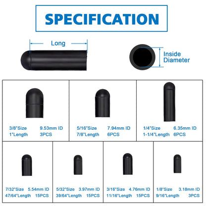 Rubber Vacuum Caps Plug Kit, 63 PCS Assorted Vacuum Plugs Hose End Caps Assortment Kit for Carburetor, Manifold, Automotive 3/16'' 5/16" 7/32" 1/4" 5/32'' 3/8'' 1/8“
