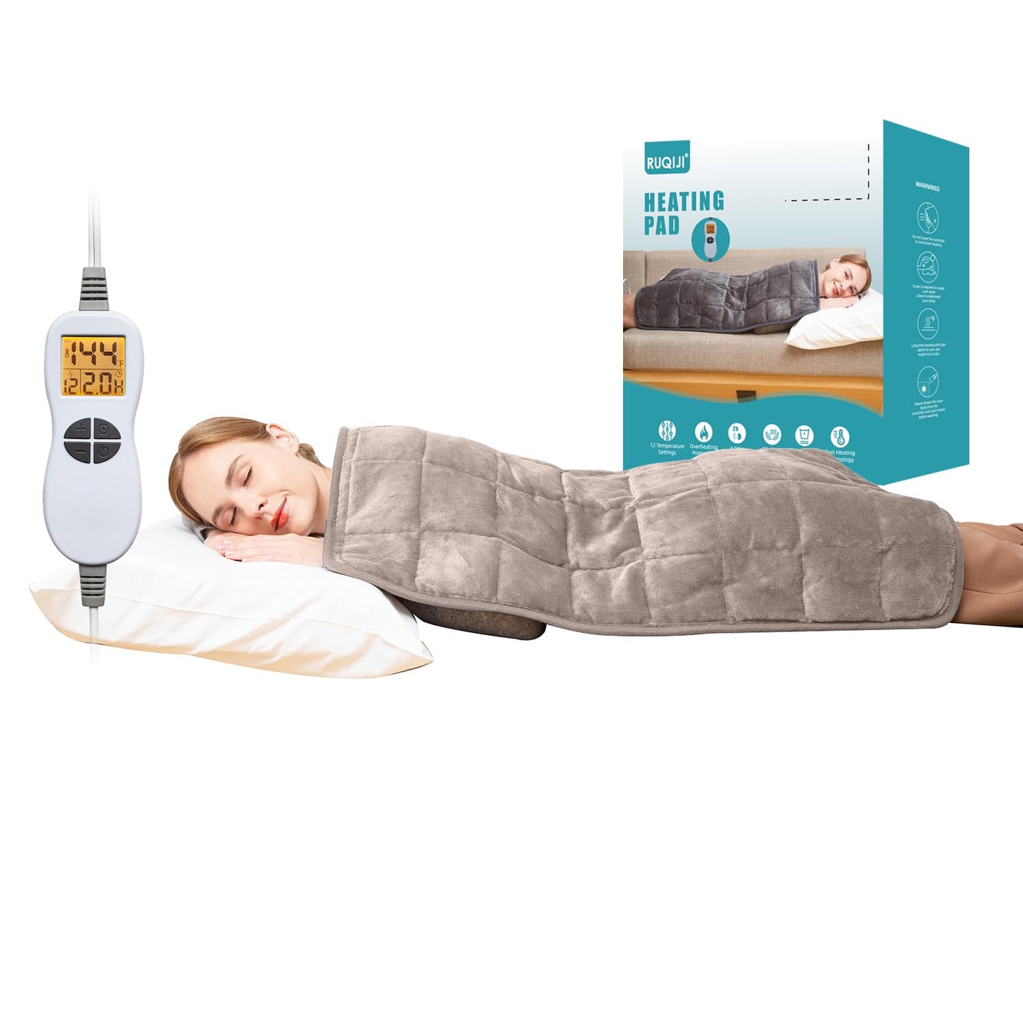 Ruqiji 17''x33'' XXXL King Size Heating Pad with 120 Minutes Auto Shut Off&6 Temperature Settings, Flannel Electric Heating Pad/Pain Relief for Back/Neck/Shoulders/Menstrual Pain/Leg Cramp (Dark Blue)