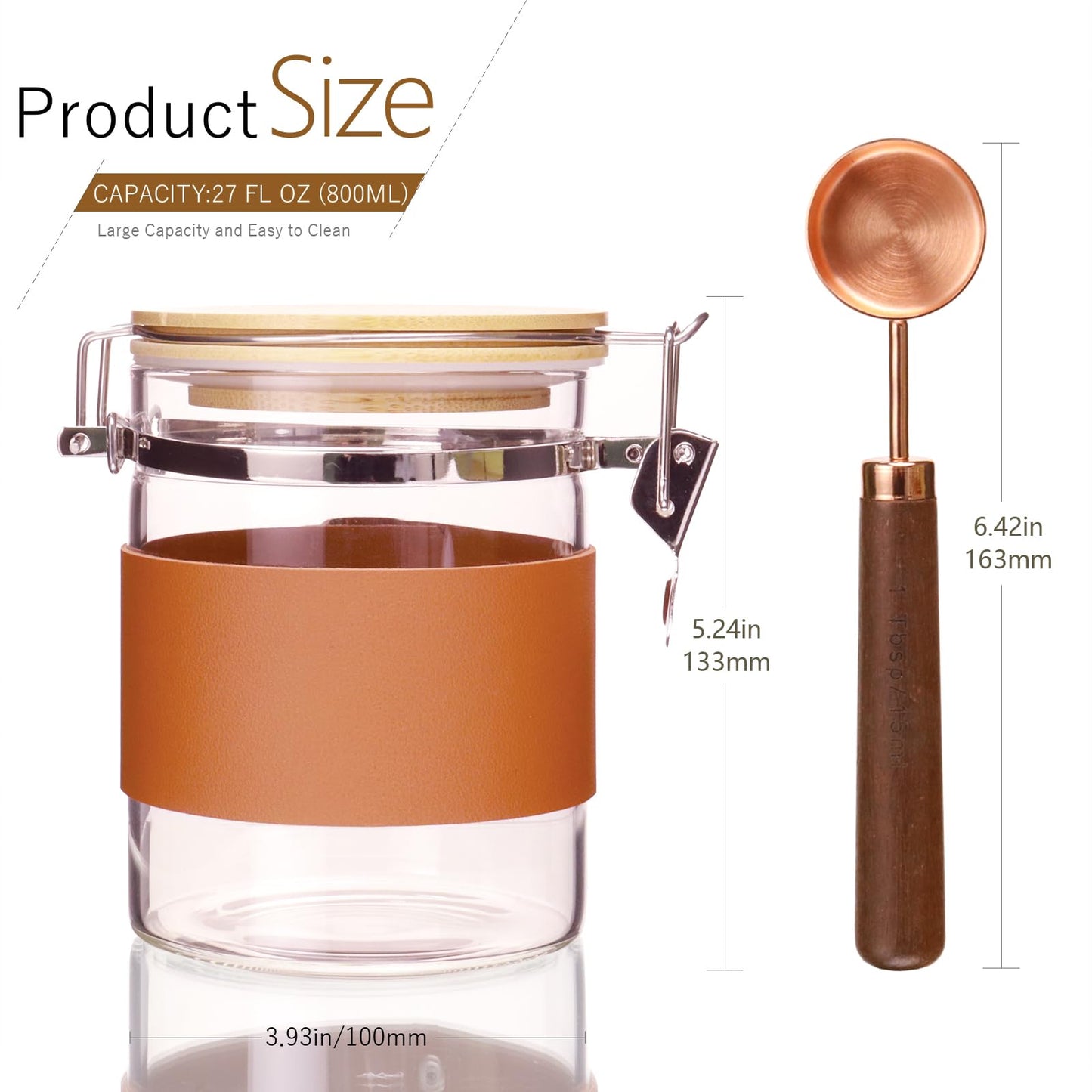 Matifaner Glass Storage Jars with Spoon, Kitchen Food Storage jars with spoon, Glass Coffee Nuts Canister with Bamboo Lids, Scoop for Beans, Ground Coffee,Nuts, Cookie, Flour (27OZ×2)