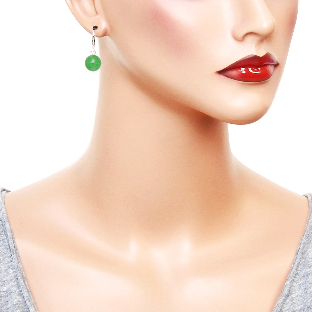 Falari 10mm Round Natural Stone Earring High Polished Rhodium Leverback Aventurine