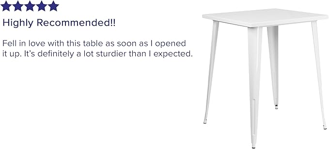 Flash Furniture Nolan Commercial Grade 31.5" Square White Metal Indoor-Outdoor