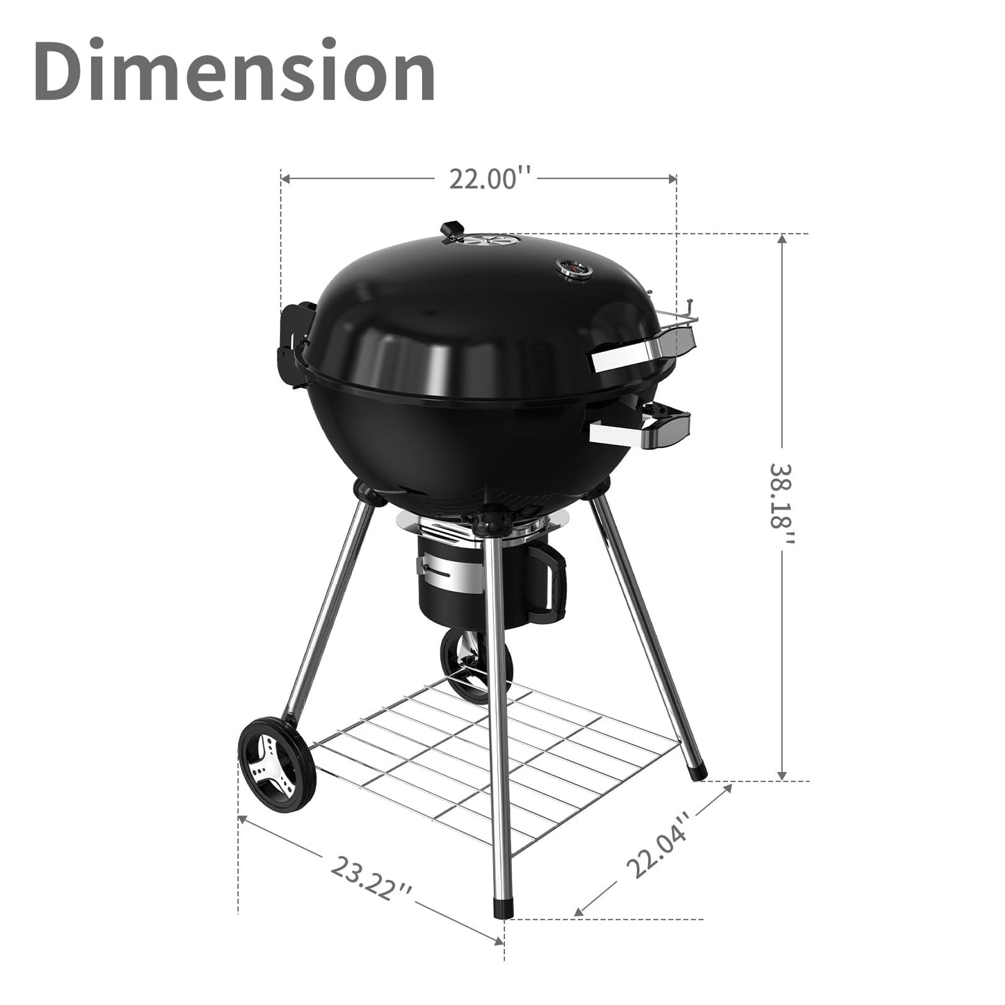 22.5-Inch Portable Charcoal Grill, Heavy Duty Kettle BBQ Smoker with Built-in Thermometer & Removable Water-Rinsable Ash Catcher for Outdoor Camping, Patio, Backyard, and Tailgating