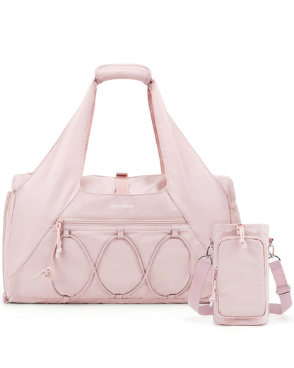 BAGSMART Gym Bag for Women, Lightweight Duffel with Shoe Compartment, Tote Bag with Wet Pocket for Yoga Travel, Pink
