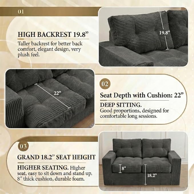 69" Corduroy Loveseat Sofa in a Box, High-Density Foam Couch, No Assembly