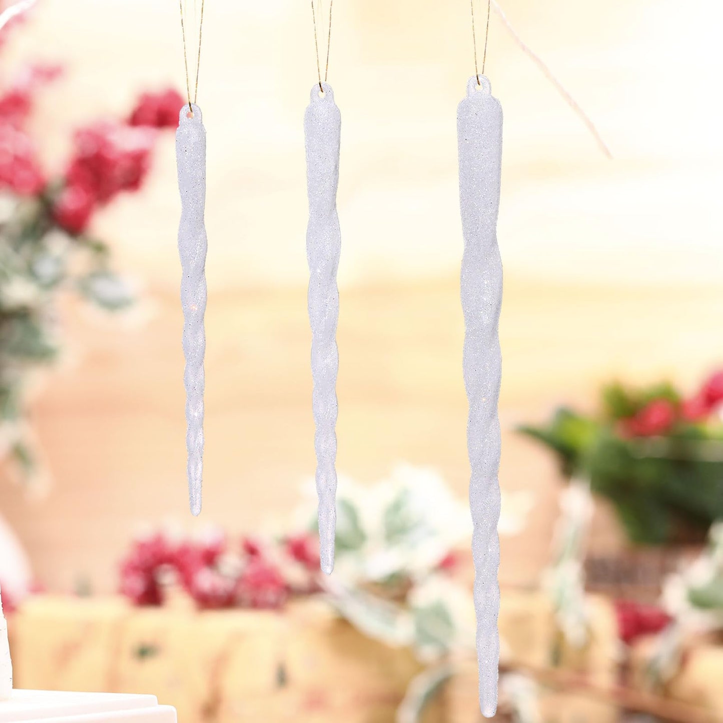 Boao 36 Pieces Icicles Ornament Set 5.12-7.8 Inch Twisted Acrylic Drop Icicle Christmas Tree Hanging Ornaments Decorations for Christmas Wedding Winter Holiday (White)