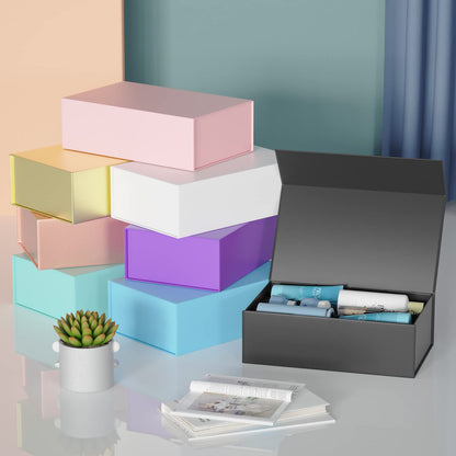 RYDDOY 5 Pack Black Gift Box, 9.5x6x3'' Gift boxes for Presents with Lids Magnetic Closure Rectangle Collapsible for Groomsman Proposal Box, Wedding, Christmas, Halloween, Birthday Gift Packging
