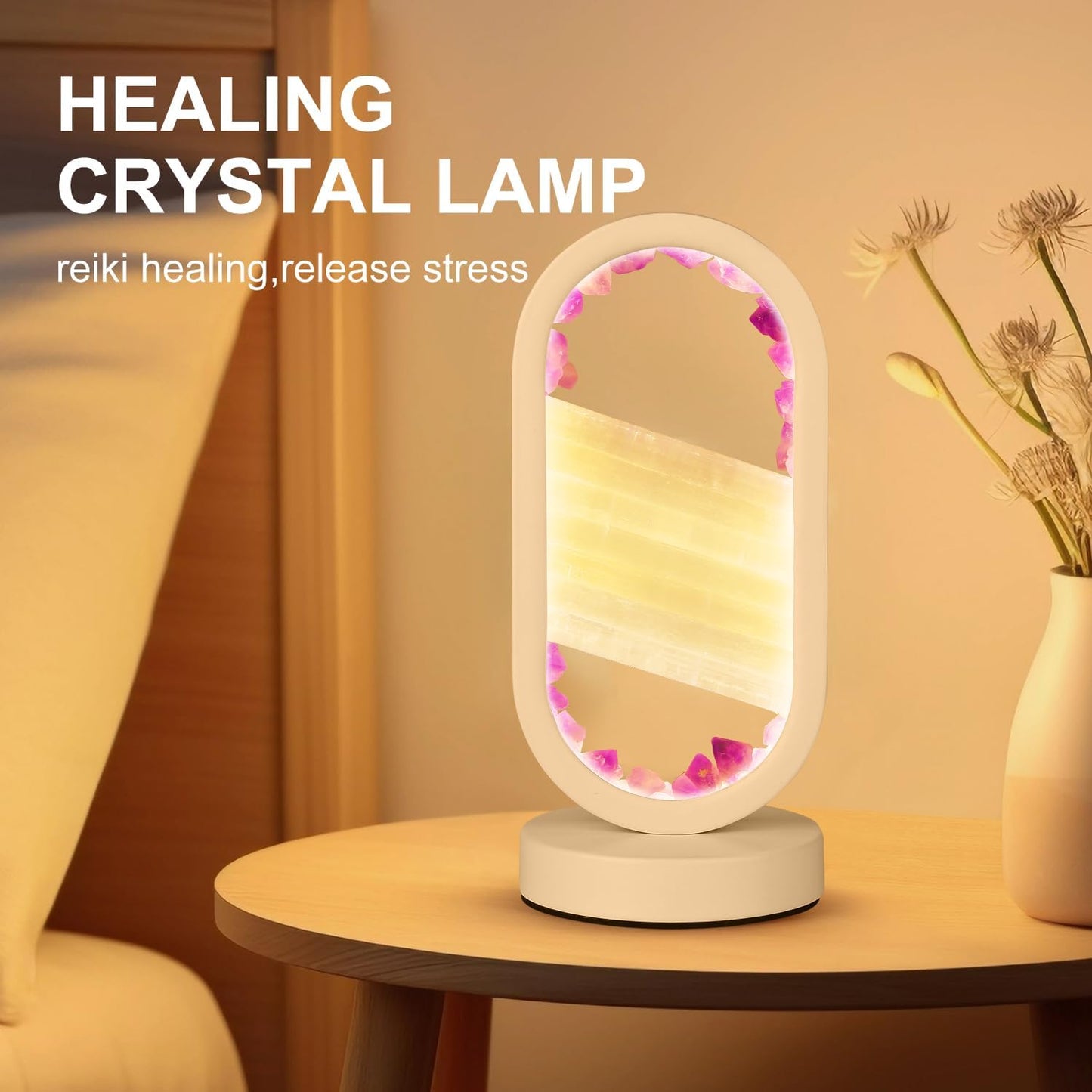GC QUILL Natural Amethyst Selenite Crystal Healing Night Lamp, White