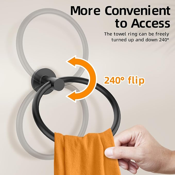 Matte Black Towel Ring 2Pack, SUS304 Stainless Steel Hand Towel Holder