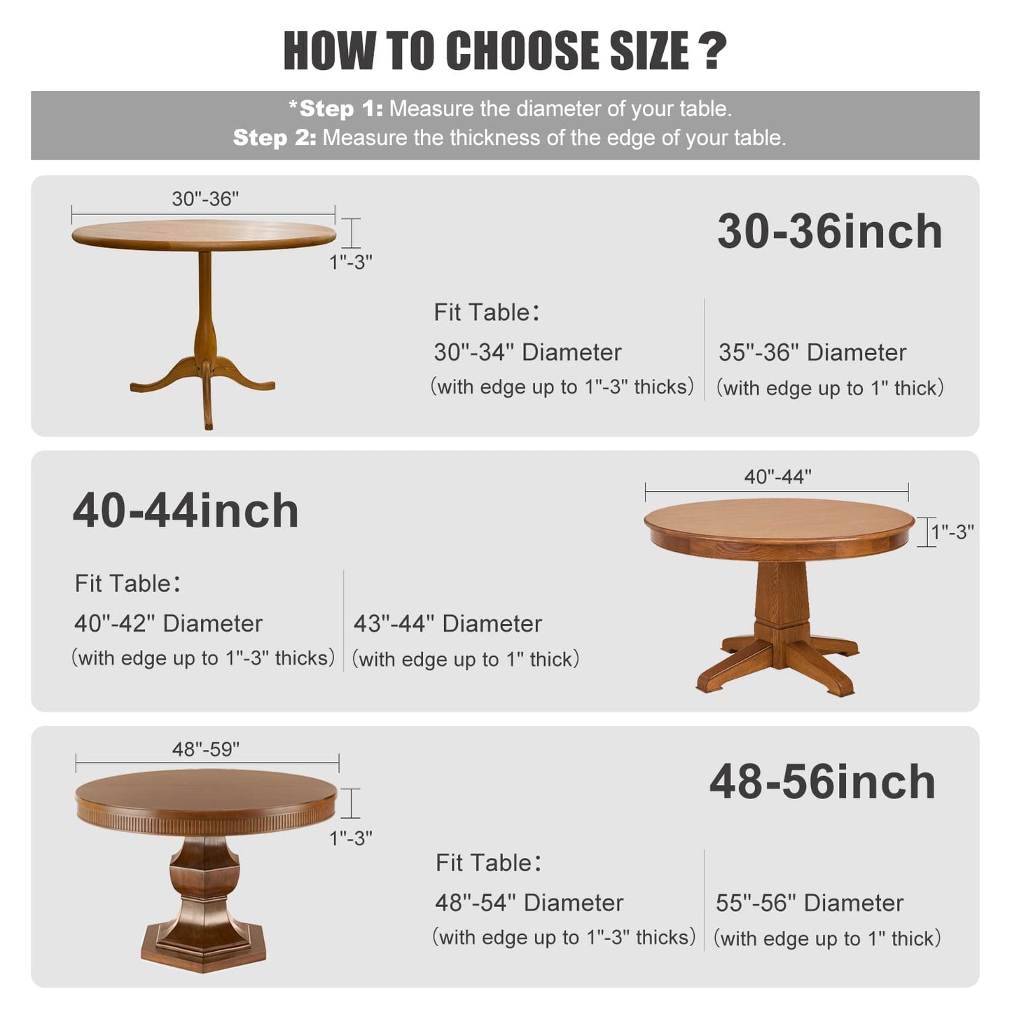 Obstal Fitted Round Table Cloth, Reversible Waterproof Stain Resistant Elastic Stretch Tablecloth, Wipe Clean Table Cover for Outdoor/Indoor Use, Fits Round Tables up to 48" - 56" Diameter, Black
