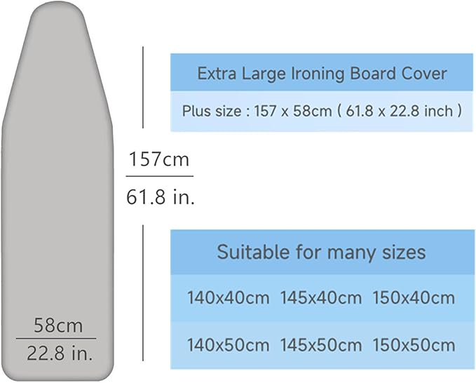 Extra Large Replacement Ironing Board Cover, 61.8x22.8 Inches, Drawstring Design
