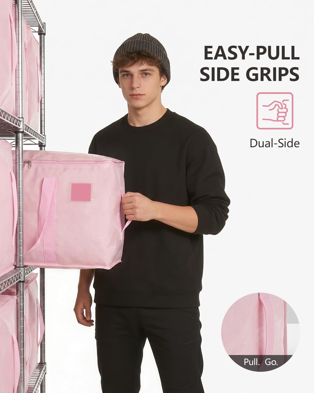 DAYSEON Heavy Duty Moving Bags Extra Large, Premium Storage Bags with Durable Zippers, Reinforced Handles, Moving Supplies for Clothes, Bedding, College Dorm Essentials, 8 Pack Pink