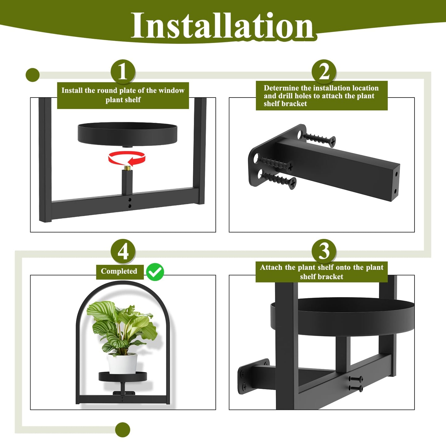 PEKGRIL 3 Pack Wall Plant Holders, Metal Window Planters Shelves, Indoor Plants Stands, Wall Decor Planter Hanging Shelf, Gifts for Plant Lovers
