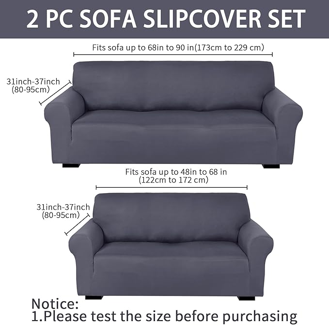 Peryiter 2 Pcs Sofa Covers Couch and Loveseat Covers Set Stretch Sofa Slipcover
