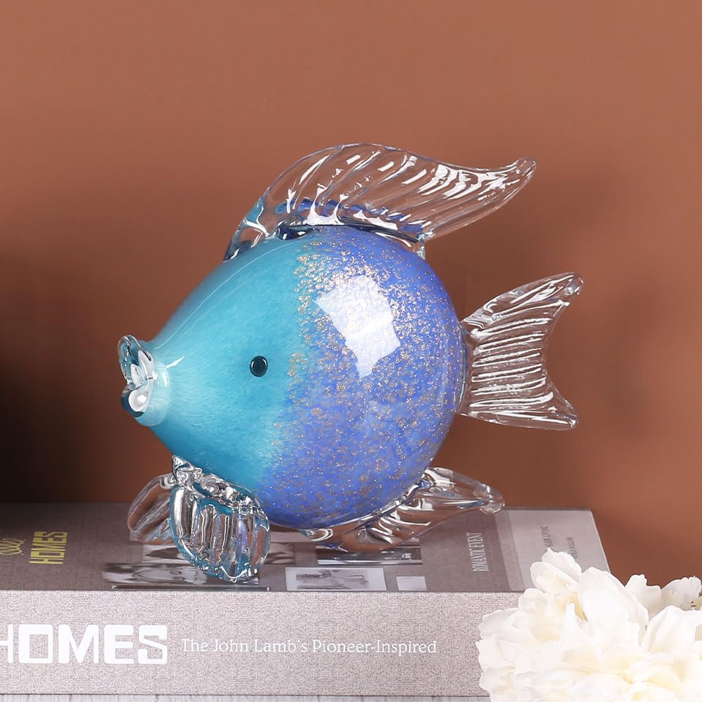 QIANLING Glass Fish Figurines - Coastal Home Decor, Modern Ocean Centerpieces for Living Room, Dining Area, Bathroom, Office, Coffee Table, Beach House, Nautical, Seaside, Entrance, Shelf Display