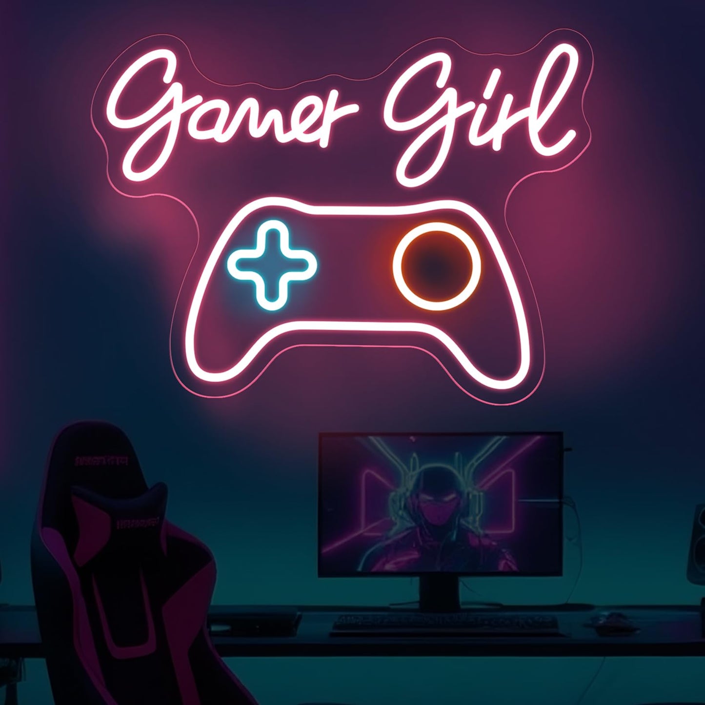 Gamer Girl Game Pad Neon Sign, Game Room Controller LED Neon Light Gamepad Wall Art Decor Home Bedroom Decoration Gift For Teen Boy Room Decor, Bar Decoration Best Gamer Gifts for Boys, Kids