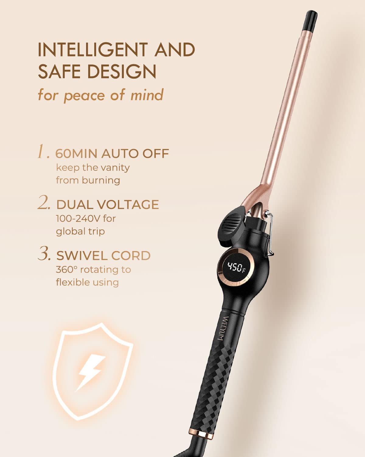 Large Curling Iron 2 Inch, Ceramic Long Barrel Hair Curling Wand, Hair Styling Tool, Dual Voltage, LCD Display, Black